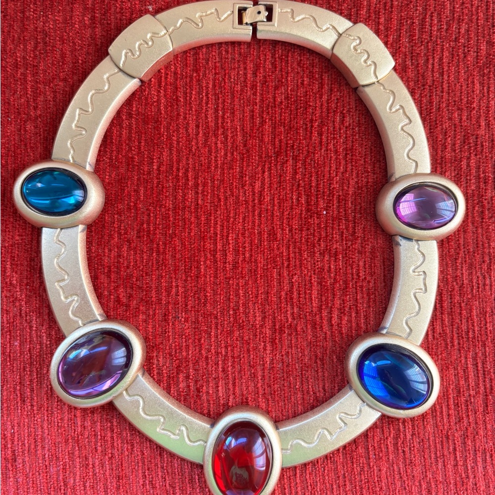 Monet Satin Gold Vintage Necklace Cabochons Necklace with Multicolor Gemstones